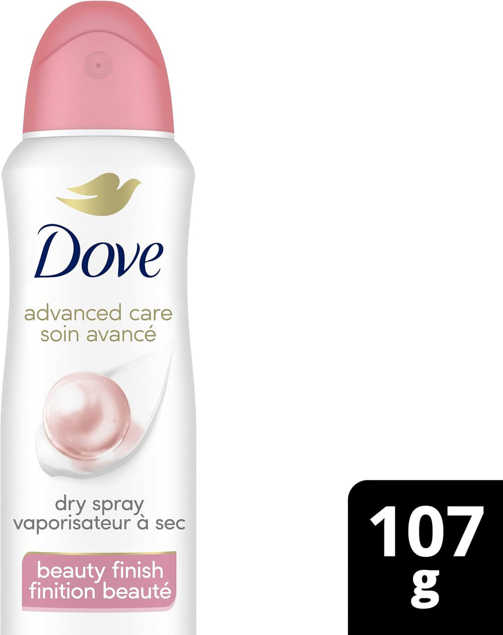 Dove Advanced Care Beauty Finish Dry Spray Antiperspirant Deodorant for Women with ¼ Moisturizers 107 g | Pro-Ceramide Tech, 1/4 moisturizers, freesia rose pear scent, women's antiperspirant deodorant dry spray for 72H protection