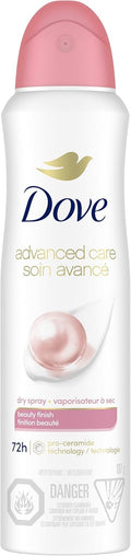 Dove Advanced Care Beauty Finish Dry Spray Antiperspirant Deodorant for Women with ¼ Moisturizers 107 g | Pro-Ceramide Tech, 1/4 moisturizers, freesia rose pear scent, women's antiperspirant deodorant dry spray for 72H protection