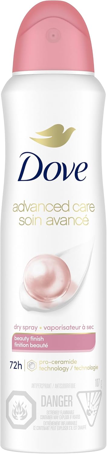 Dove Advanced Care Beauty Finish Dry Spray Antiperspirant Deodorant for Women with ¼ Moisturizers 107 g | Pro-Ceramide Tech, 1/4 moisturizers, freesia rose pear scent, women's antiperspirant deodorant dry spray for 72H protection