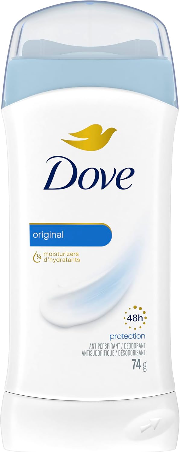 Dove Antiperspirant Stick Original Clean, for Women, For 48H Underarm Sweat & Odour Protection, 74g | 1/4 moisturizers, alcohol-free formula, fresh clean scent, women's daily antiperspirant deodorant stick for 48H protection