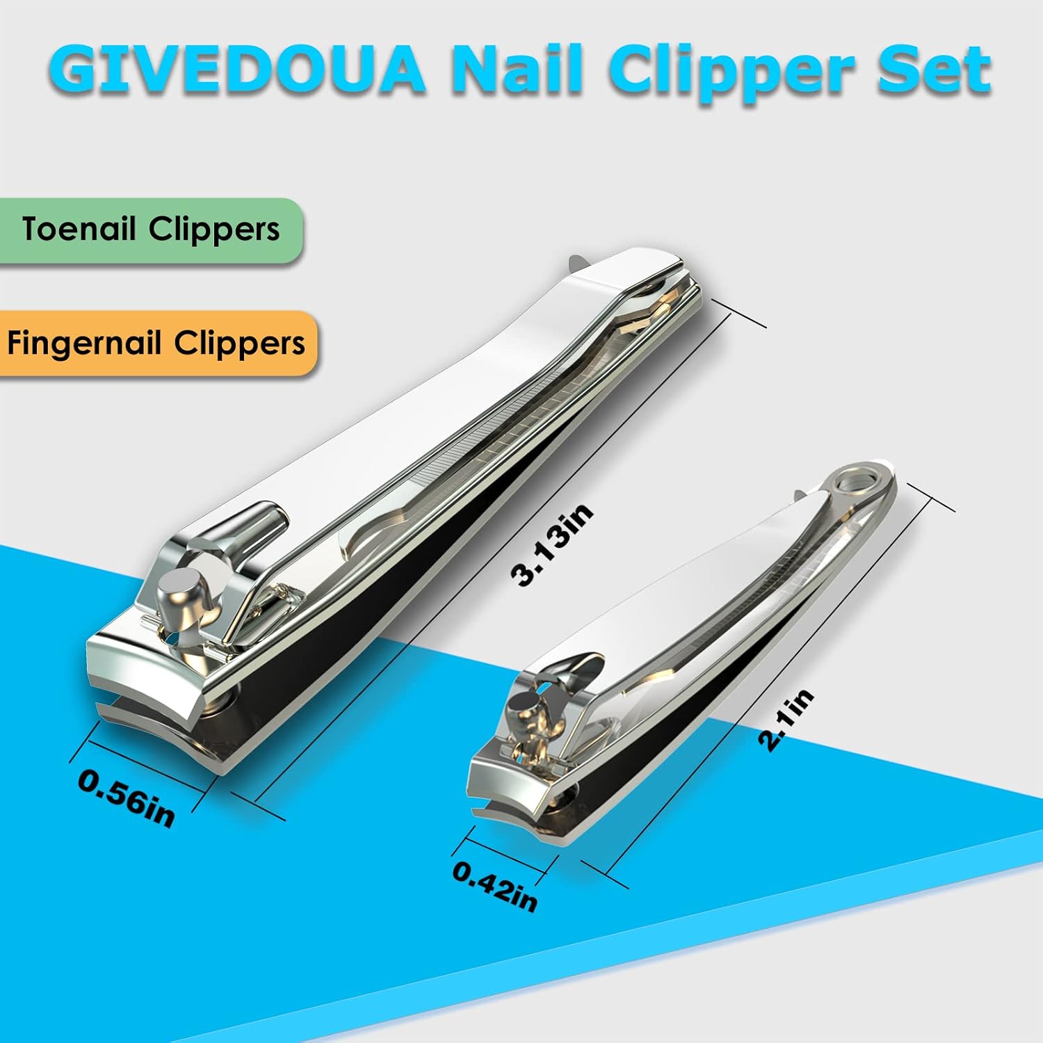 Nail Clippers with Nail File,Fingernail Clipper,Toe nail Clippers | Nail Clipper Set (Silver), Large for Toenails,Small for Fingernails, Used Separately, Ideal Gift for Men and Women