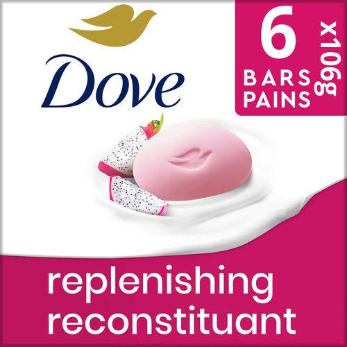 Dove Replenish Beauty Bar Soap Dragon Fruit & Coconut Cream, 106g, 6 Bars | 1/4 moisturizing cream, dragon fruit coconut cream scent, calm gentle body bar soap cleanser for replenished skin, 6 bars