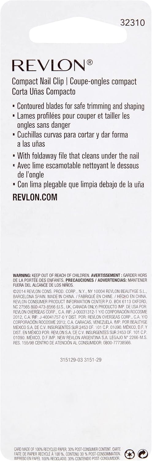 Revlon Compact Nail Clipper, Small Mini Design, Perfect for Travel, Use to Trim Fingernails and Toenails, Stainless Steel, 1 Count