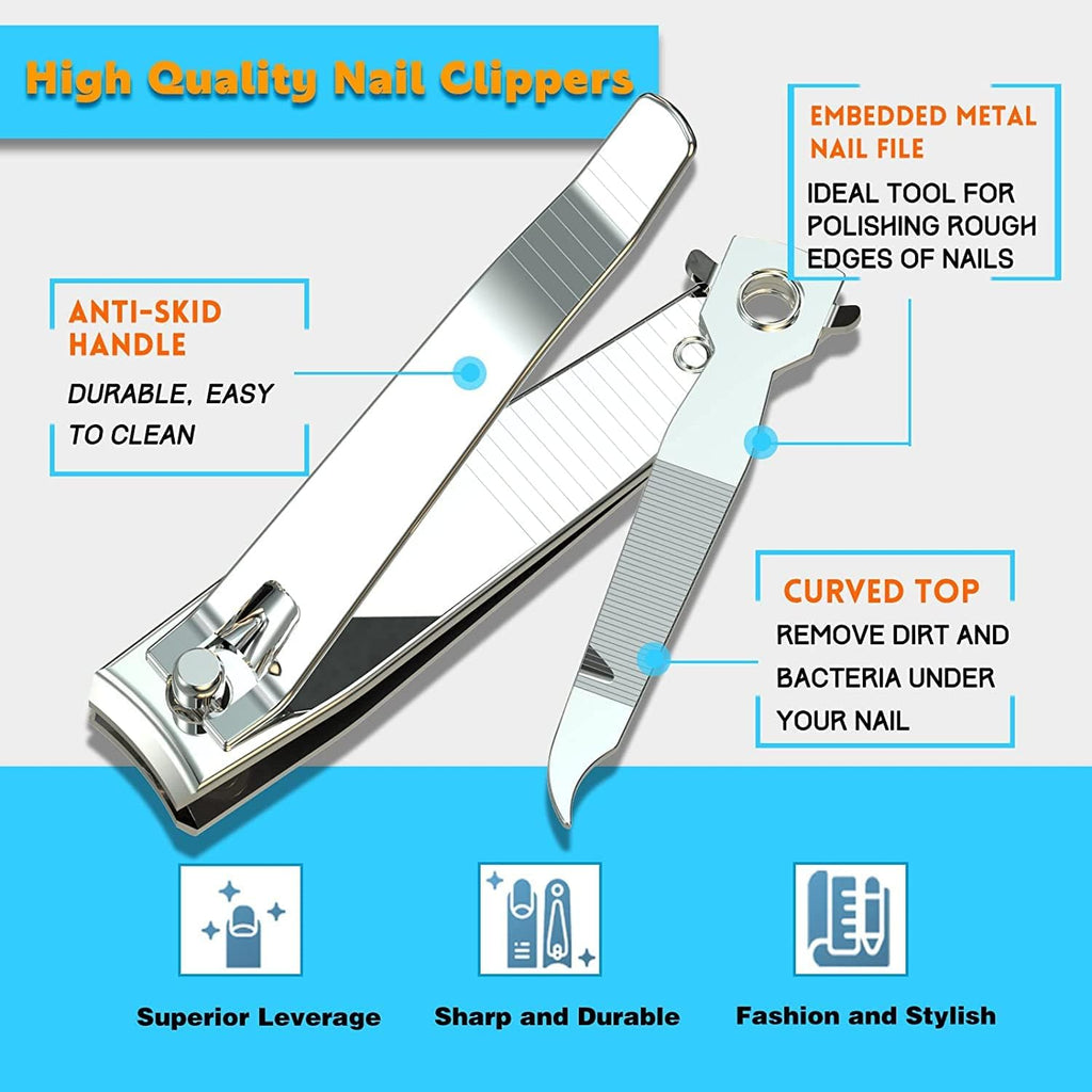 Nail Clippers with Nail File,Fingernail Clipper,Toe nail Clippers | Nail Clipper Set (Silver), Large for Toenails,Small for Fingernails, Used Separately, Ideal Gift for Men and Women
