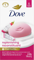 Dove Replenish Beauty Bar Soap Dragon Fruit & Coconut Cream, 106g, 6 Bars | 1/4 moisturizing cream, dragon fruit coconut cream scent, calm gentle body bar soap cleanser for replenished skin, 6 bars