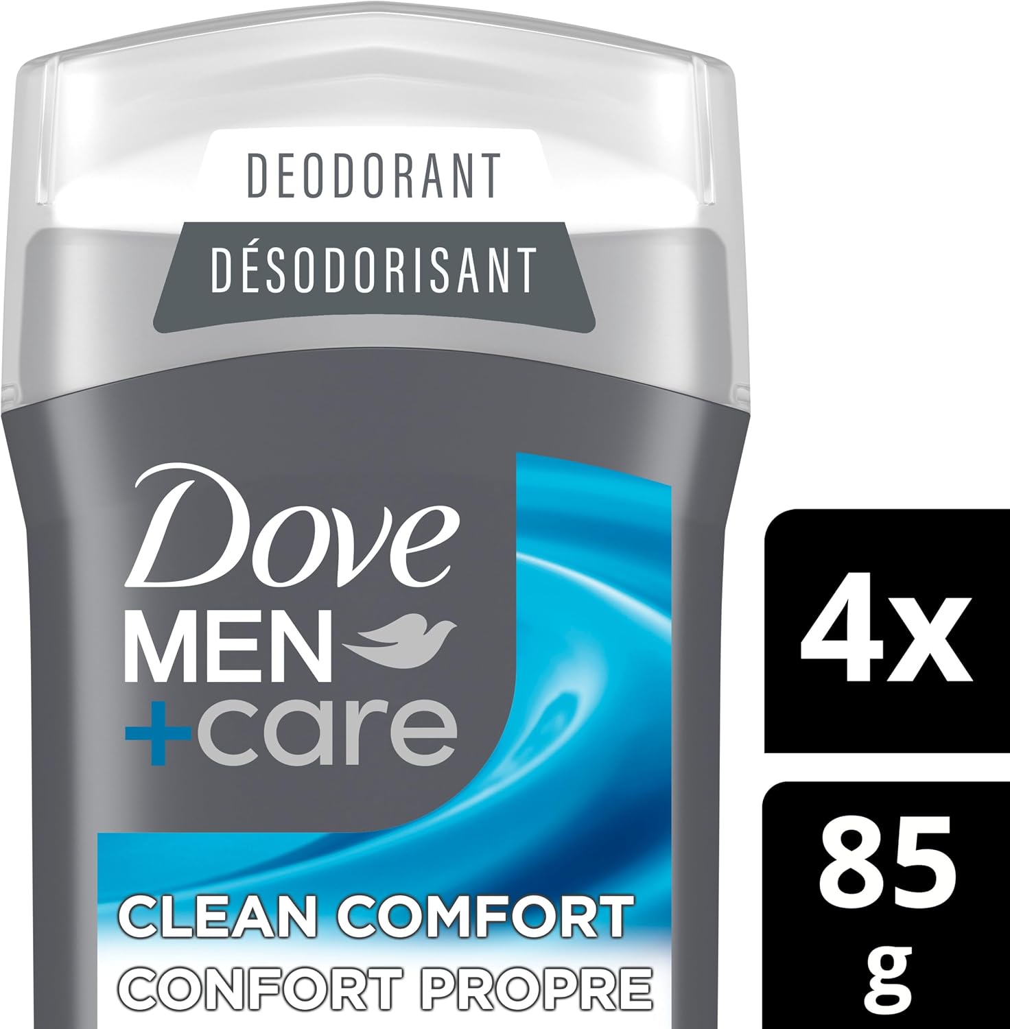 Dove Men+Care Deodorant Stick Clean Comfort 72H Protection, 85g, 4-Pack | 1/4 moisturizing cream, aluminum-free formula, subtle fresh clean scent, men's daily deodorant, 72H odour protection, 4-pack