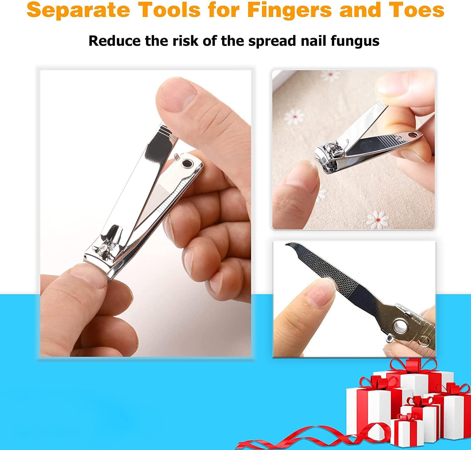 Nail Clippers with Nail File,Fingernail Clipper,Toe nail Clippers | Nail Clipper Set (Silver), Large for Toenails,Small for Fingernails, Used Separately, Ideal Gift for Men and Women
