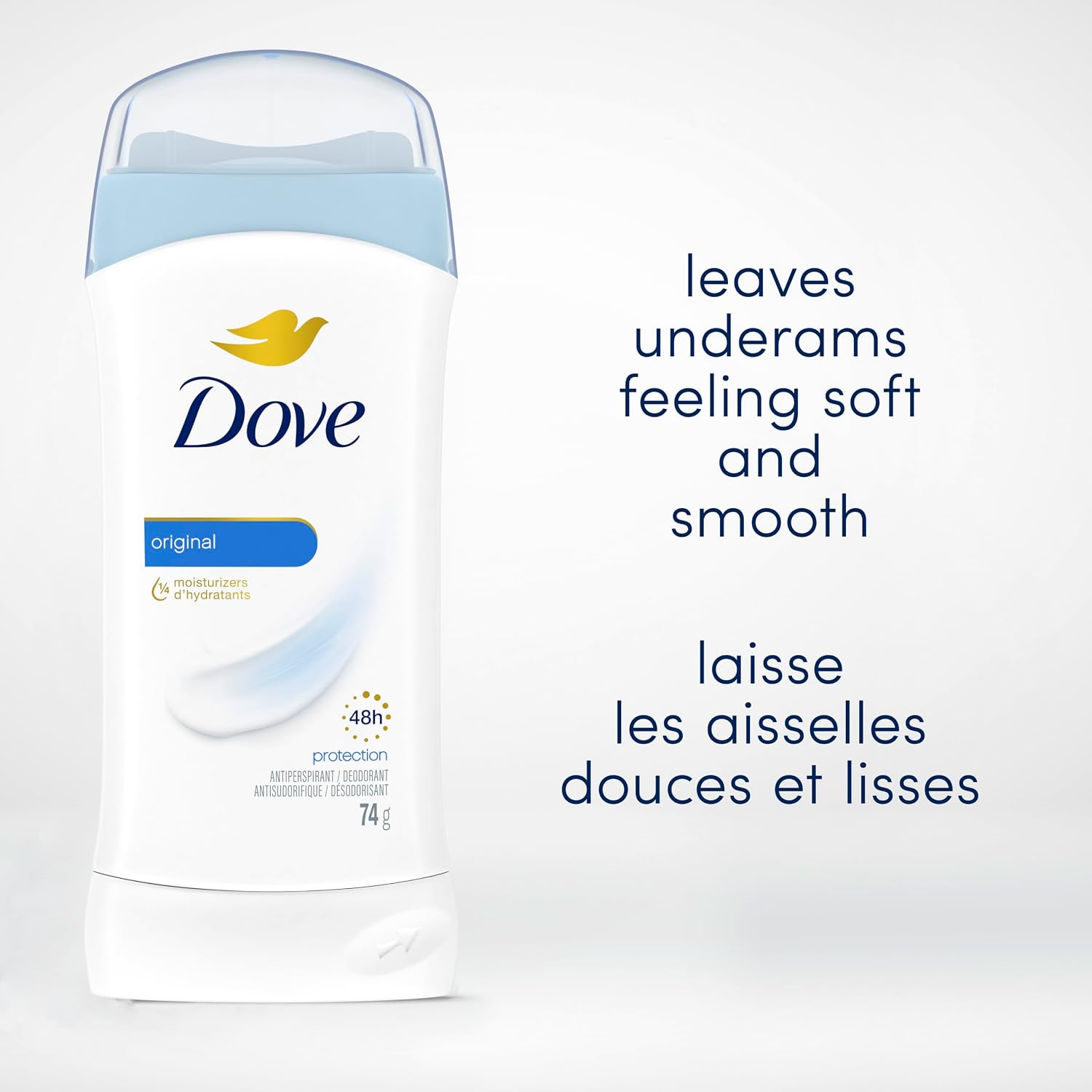 Dove Antiperspirant Stick Original Clean, for Women, For 48H Underarm Sweat & Odour Protection, 74g | 1/4 moisturizers, alcohol-free formula, fresh clean scent, women's daily antiperspirant deodorant stick for 48H protection