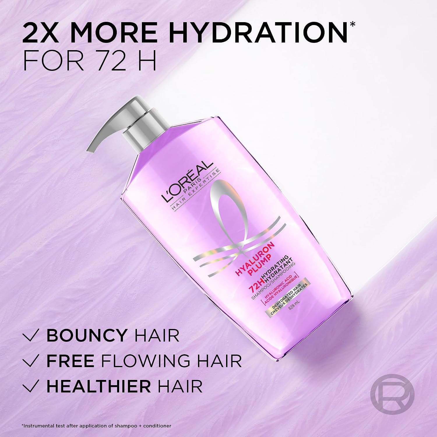 L'Oréal Paris Hair Expertise Hyaluron Plump Hydrating Shampoo with Hyaluronic Acid, for All Types of Dry Hair, Deeply Replumps with Hydration, Moisture and Bounce, 828ml