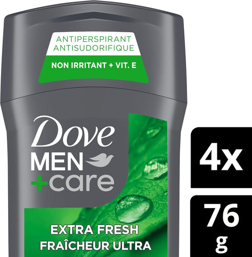 Dove Men+Care Antiperspirant Stick for 72h sweat & odour protection Extra Fresh with Triple Action moisturizer to help prevent skin irritation caused by dryness, 76g (Pack of 4)