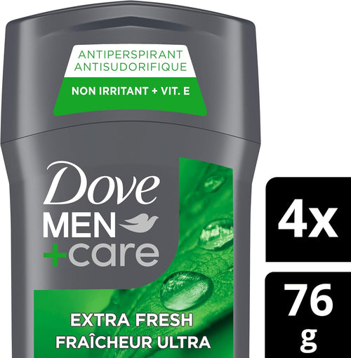 Dove Men+Care Antiperspirant Stick for 72h sweat & odour protection Extra Fresh with Triple Action moisturizer to help prevent skin irritation caused by dryness, 76g (Pack of 4)