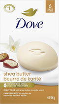 Dove Beauty Bar Soap for Nourished, Radiant Skin, Shea Butter, Enriches Skin, 106g 6 count | 1/4 moisturizing cream, shea butter vanilla scent, daily gentle face body & hand cleanser for nourished radiant skin, 6 bars