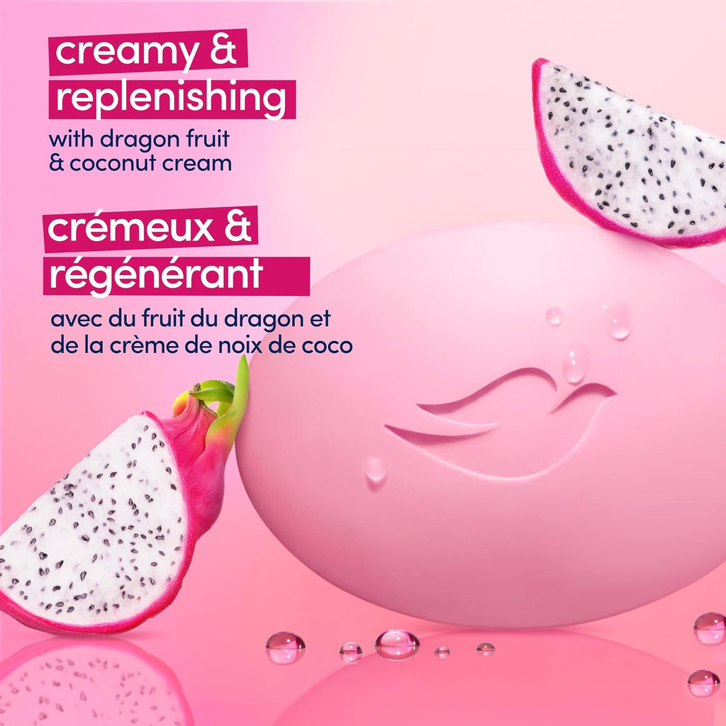 Dove Replenish Beauty Bar Soap Dragon Fruit & Coconut Cream, 106g, 6 Bars | 1/4 moisturizing cream, dragon fruit coconut cream scent, calm gentle body bar soap cleanser for replenished skin, 6 bars
