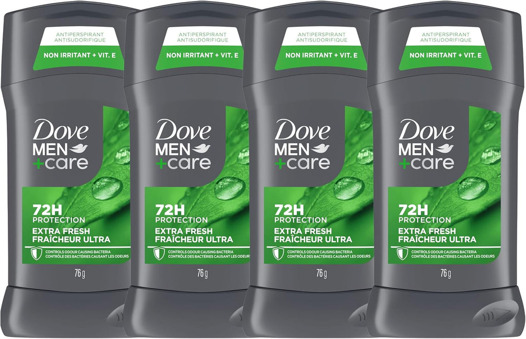 Dove Men+Care Antiperspirant Stick for 72h sweat & odour protection Extra Fresh with Triple Action moisturizer to help prevent skin irritation caused by dryness, 76g (Pack of 4)