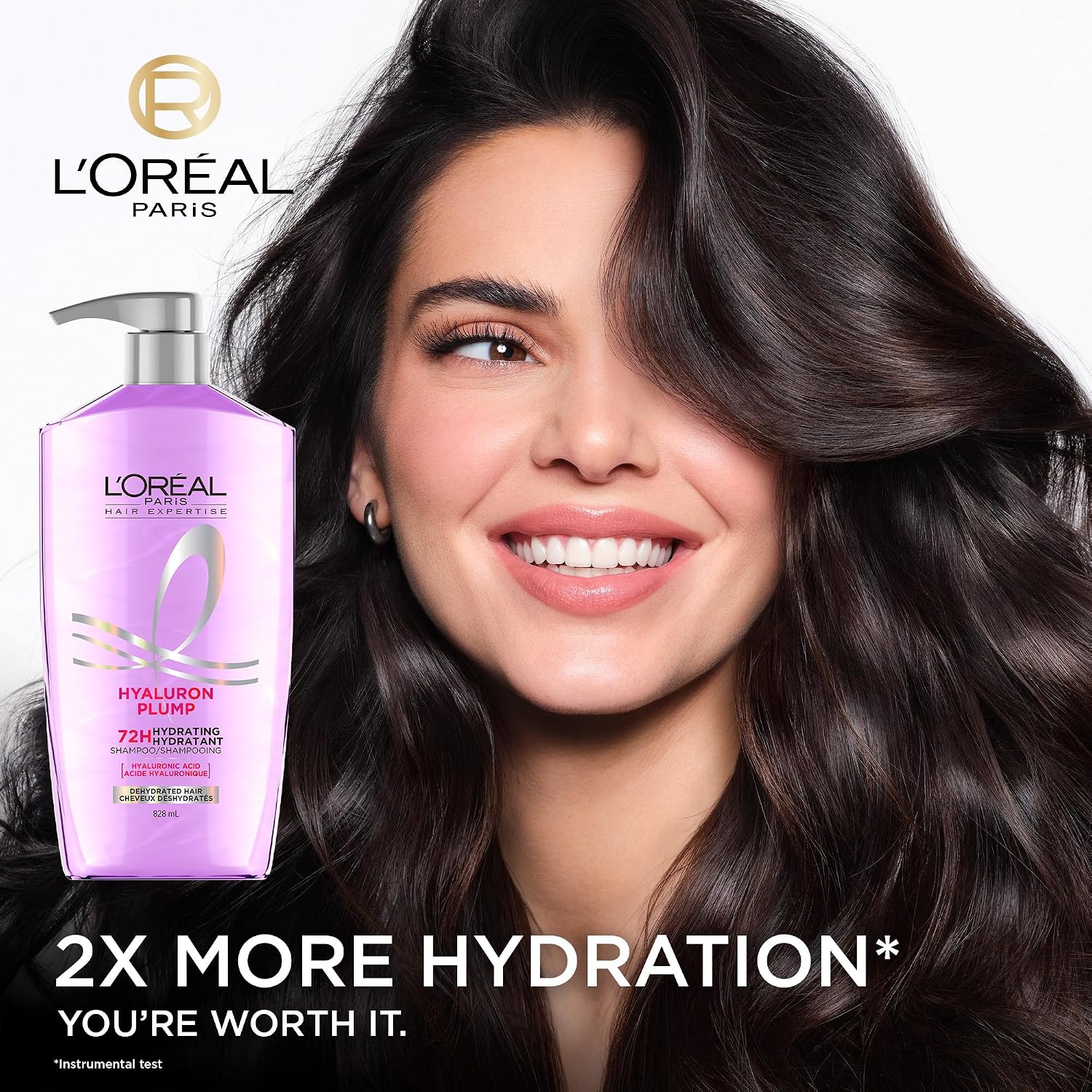 L'Oréal Paris Hair Expertise Hyaluron Plump Hydrating Shampoo with Hyaluronic Acid, for All Types of Dry Hair, Deeply Replumps with Hydration, Moisture and Bounce, 828ml